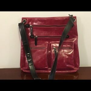 Adorable raspberry vegan leather crossbody bag.